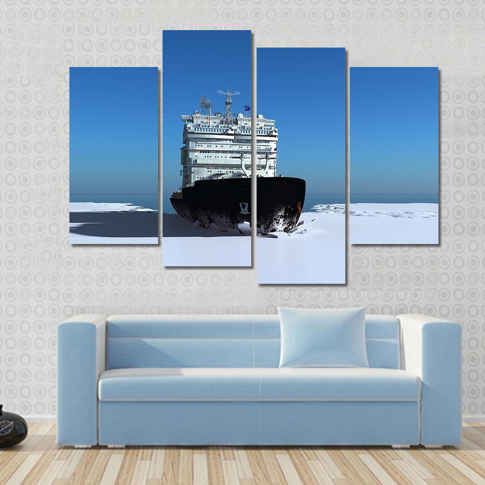 Icebreaker Ship On The Ice Canvas Wall Art-4 Pop-Gallery Wrap-50" x 32"-Tiaracle