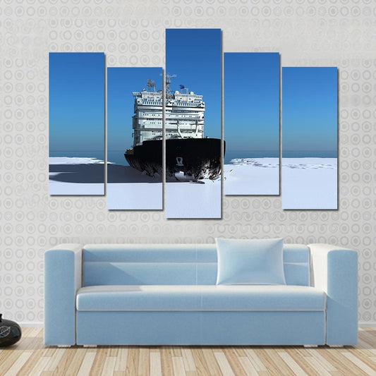 Icebreaker Ship On The Ice Canvas Wall Art-5 Pop-Gallery Wrap-47" x 32"-Tiaracle