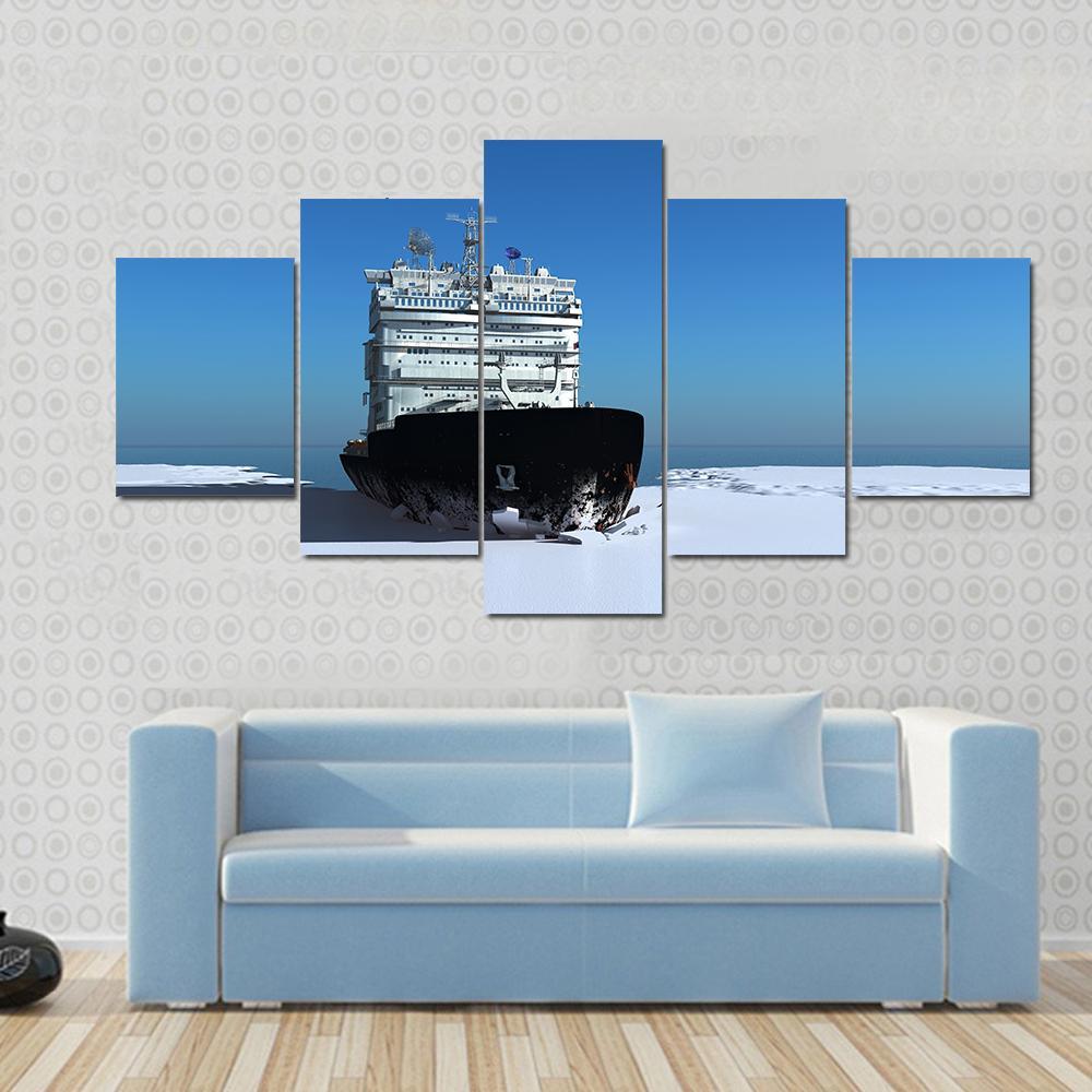 Icebreaker Ship On The Ice Canvas Wall Art-5 Star-Gallery Wrap-62" x 32"-Tiaracle