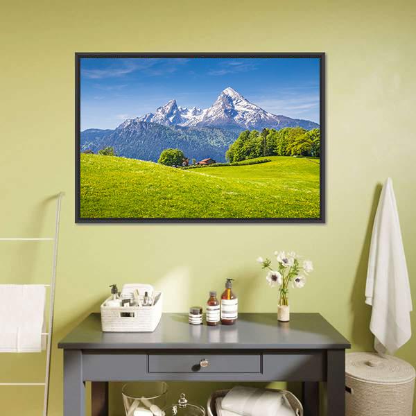 Idyllic Landscape In The Alps Canvas Wall Art-1 Piece-Floating Frame-24" x 16"-Tiaracle