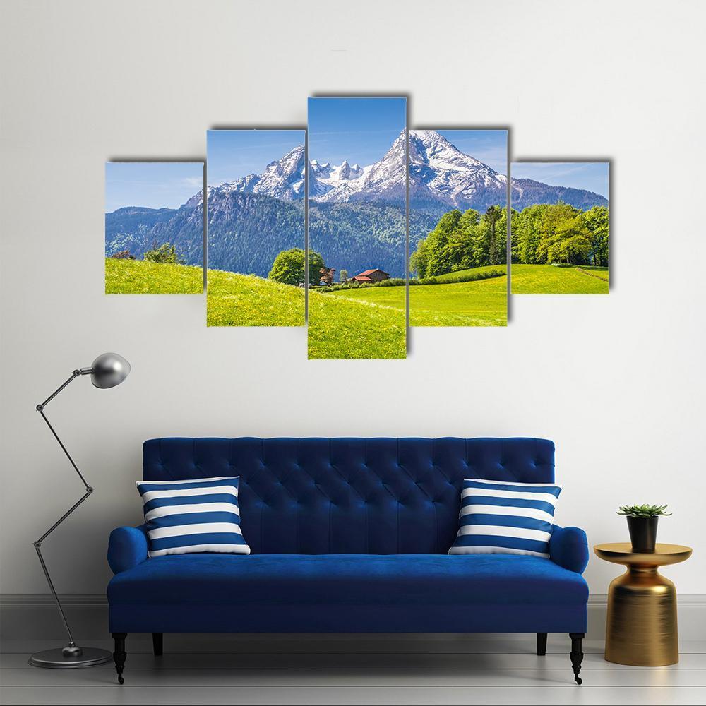 Idyllic Landscape In The Alps Canvas Wall Art-5 Star-Gallery Wrap-62" x 32"-Tiaracle