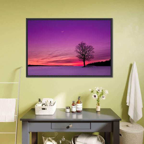 Idyllic Sunset In Field Canvas Wall Art-1 Piece-Floating Frame-24" x 16"-Tiaracle