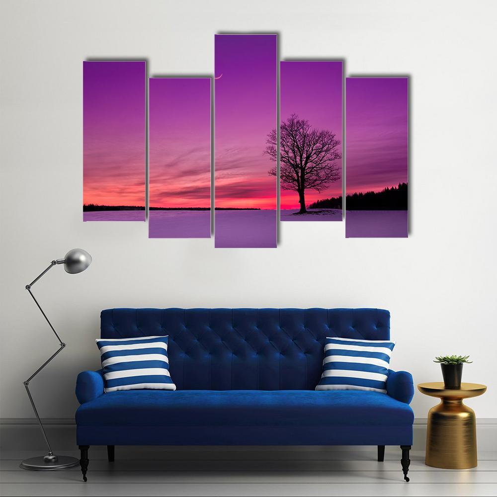 Idyllic Sunset In Field Canvas Wall Art-5 Pop-Gallery Wrap-47" x 32"-Tiaracle