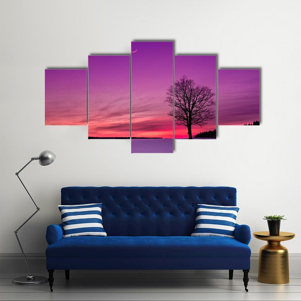 Idyllic Sunset In Field Canvas Wall Art-5 Star-Gallery Wrap-62" x 32"-Tiaracle