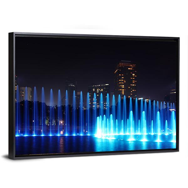 Illuminated Fountains Kuala Lumpur Canvas Wall Art-3 Horizontal-Gallery Wrap-25" x 16"-Tiaracle