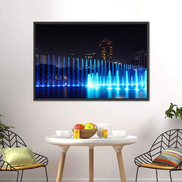 Illuminated Fountains Kuala Lumpur Canvas Wall Art-3 Horizontal-Gallery Wrap-25" x 16"-Tiaracle