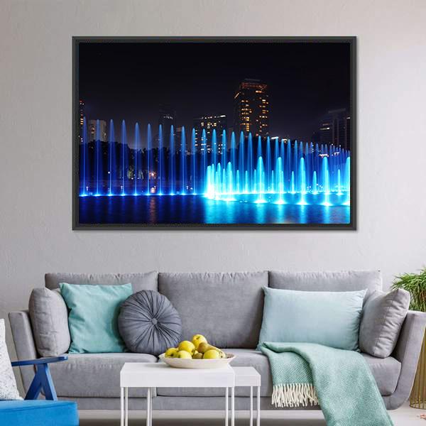 Illuminated Fountains Kuala Lumpur Canvas Wall Art-3 Horizontal-Gallery Wrap-25" x 16"-Tiaracle