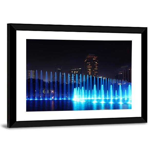 Illuminated Fountains Kuala Lumpur Canvas Wall Art-3 Horizontal-Gallery Wrap-25" x 16"-Tiaracle