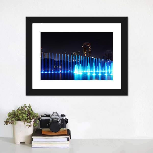 Illuminated Fountains Kuala Lumpur Canvas Wall Art-1 Piece-Framed Print-20" x 16"-Tiaracle