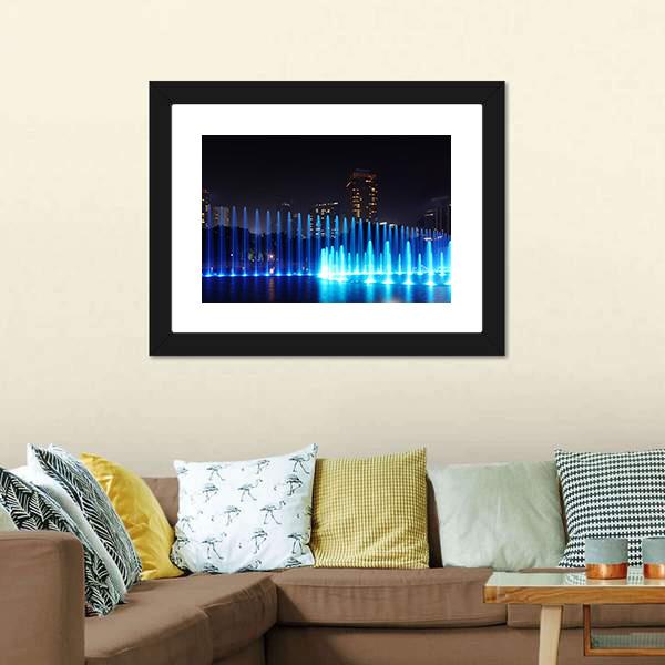 Illuminated Fountains Kuala Lumpur Canvas Wall Art-3 Horizontal-Gallery Wrap-25" x 16"-Tiaracle