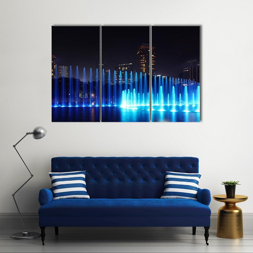 Illuminated Fountains Kuala Lumpur Canvas Wall Art-3 Horizontal-Gallery Wrap-37" x 24"-Tiaracle