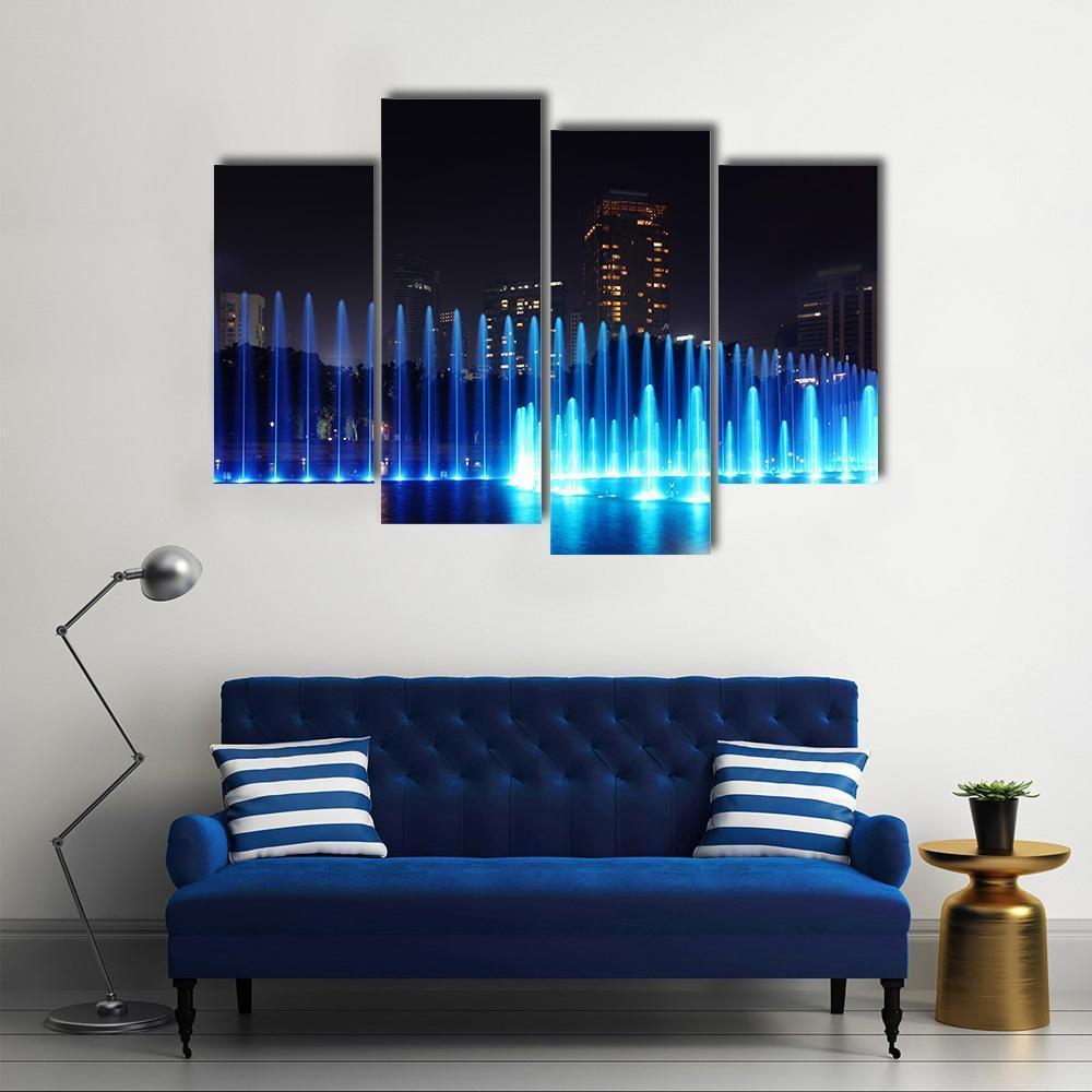 Illuminated Fountains Kuala Lumpur Canvas Wall Art-4 Pop-Gallery Wrap-50" x 32"-Tiaracle