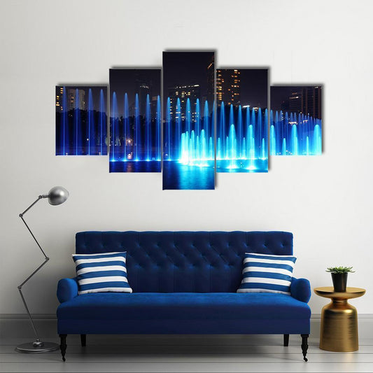 Illuminated Fountains Kuala Lumpur Canvas Wall Art-5 Star-Gallery Wrap-62" x 32"-Tiaracle