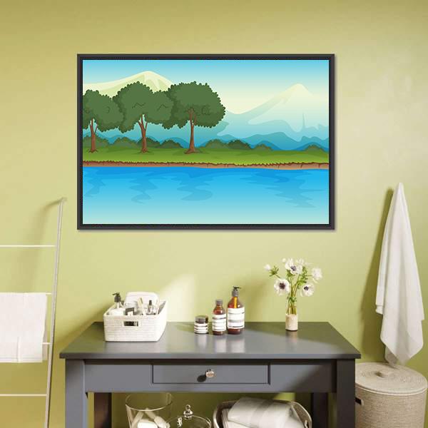 Illustration Of A River Canvas Wall Art-1 Piece-Floating Frame-24" x 16"-Tiaracle