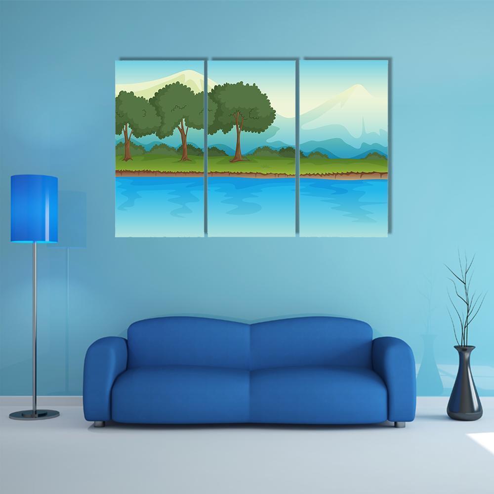 Illustration Of A River Canvas Wall Art-3 Horizontal-Gallery Wrap-37" x 24"-Tiaracle