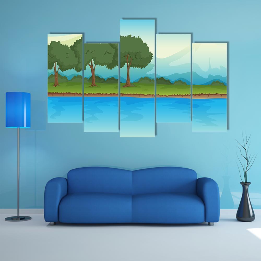 Illustration Of A River Canvas Wall Art-5 Pop-Gallery Wrap-47" x 32"-Tiaracle