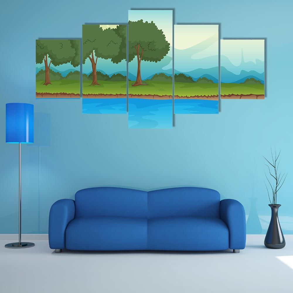 Illustration Of A River Canvas Wall Art-5 Star-Gallery Wrap-62" x 32"-Tiaracle