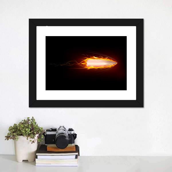 Illustration Of Fiery Bullet Canvas Wall Art-1 Piece-Framed Print-20" x 16"-Tiaracle