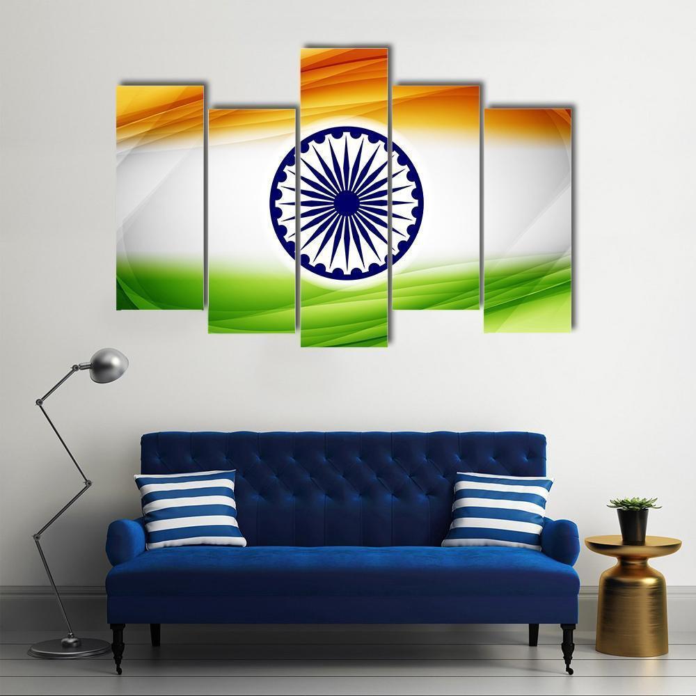 Indian Flag Canvas Wall Art-5 Pop-Gallery Wrap-47" x 32"-Tiaracle