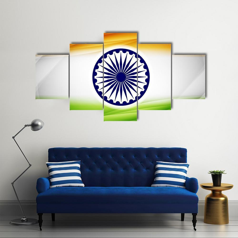 Indian Flag Canvas Wall Art-5 Star-Gallery Wrap-62" x 32"-Tiaracle