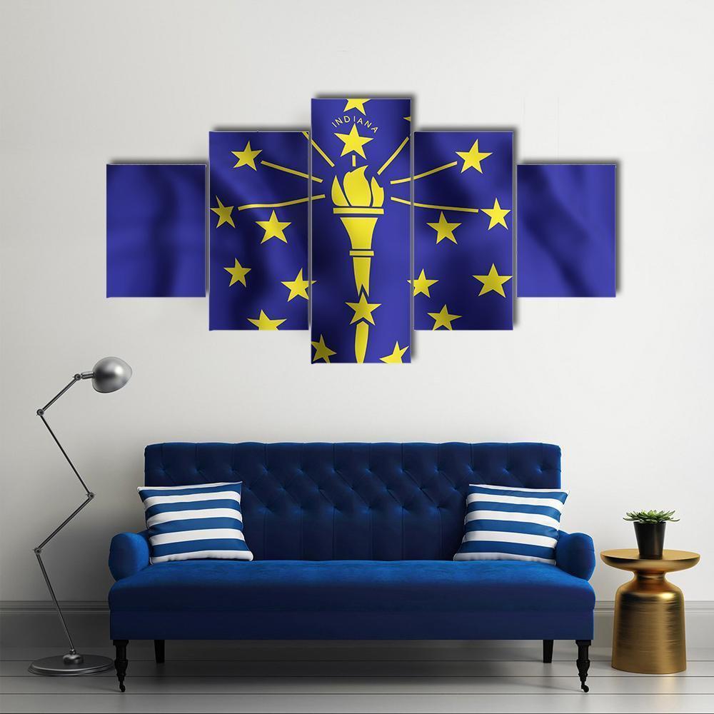 Indiana Flag Canvas Wall Art-5 Star-Gallery Wrap-62" x 32"-Tiaracle