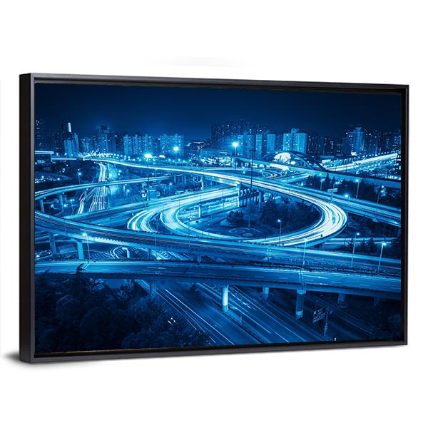 Interchange Overpass At Night Shanghai Canvas Wall Art-3 Horizontal-Gallery Wrap-25" x 16"-Tiaracle