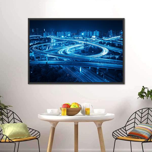 Interchange Overpass At Night Shanghai Canvas Wall Art-3 Horizontal-Gallery Wrap-25" x 16"-Tiaracle