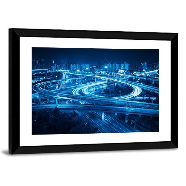 Interchange Overpass At Night Shanghai Canvas Wall Art-3 Horizontal-Gallery Wrap-25" x 16"-Tiaracle