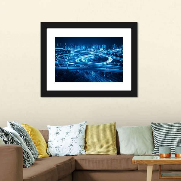 Interchange Overpass At Night Shanghai Canvas Wall Art-3 Horizontal-Gallery Wrap-25" x 16"-Tiaracle