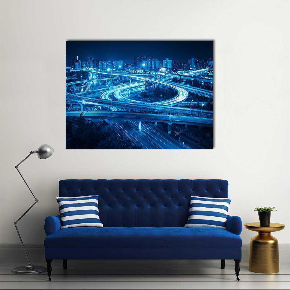 Interchange Overpass At Night Shanghai Canvas Wall Art-1 Piece-Gallery Wrap-48" x 32"-Tiaracle