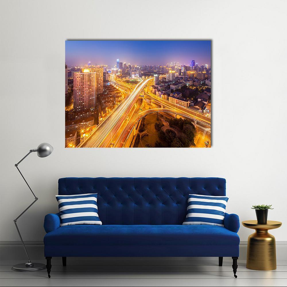 Intersection Of Two Viaducts Shanghai Canvas Wall Art-1 Piece-Gallery Wrap-48" x 32"-Tiaracle