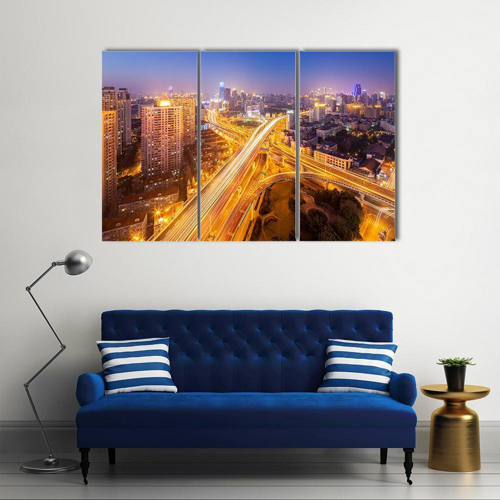 Intersection Of Two Viaducts Shanghai Canvas Wall Art-3 Horizontal-Gallery Wrap-37" x 24"-Tiaracle