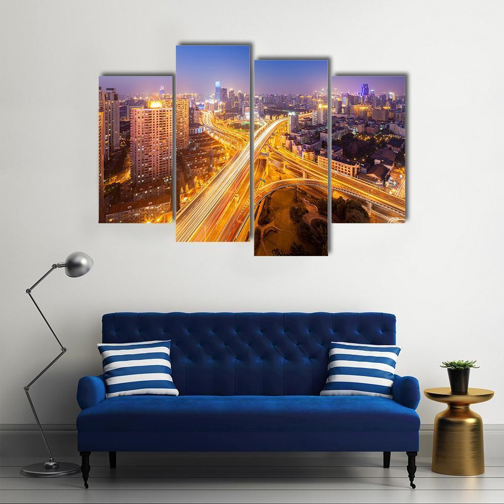 Intersection Of Two Viaducts Shanghai Canvas Wall Art-4 Pop-Gallery Wrap-50" x 32"-Tiaracle