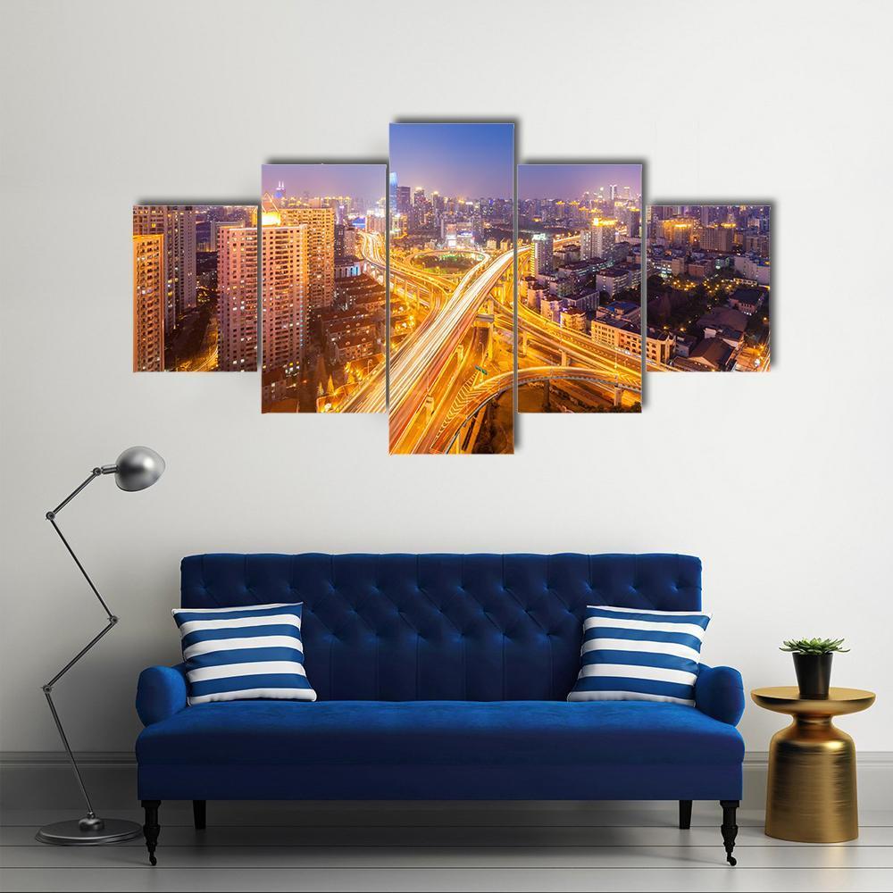 Intersection Of Two Viaducts Shanghai Canvas Wall Art-5 Star-Gallery Wrap-62" x 32"-Tiaracle