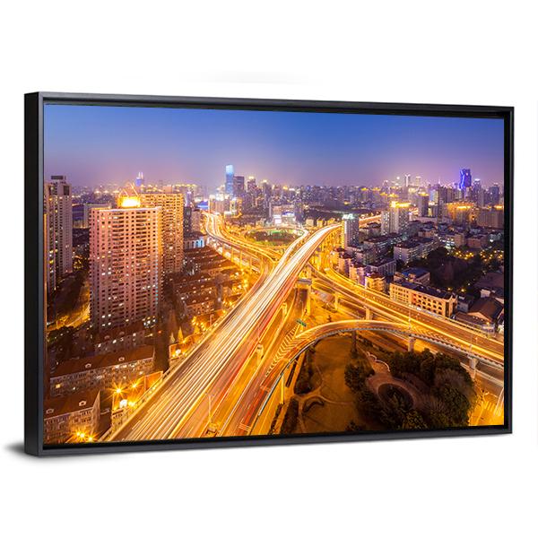 Intersection Of Two Viaducts Shanghai Canvas Wall Art-3 Horizontal-Gallery Wrap-25" x 16"-Tiaracle