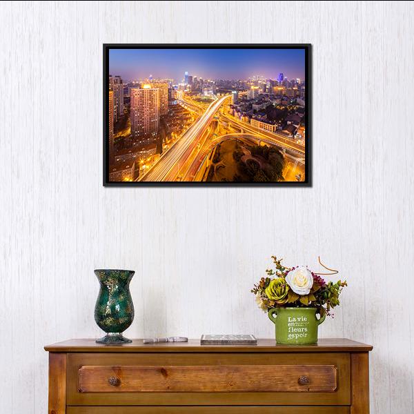 Intersection Of Two Viaducts Shanghai Canvas Wall Art-1 Piece-Floating Frame-24" x 16"-Tiaracle