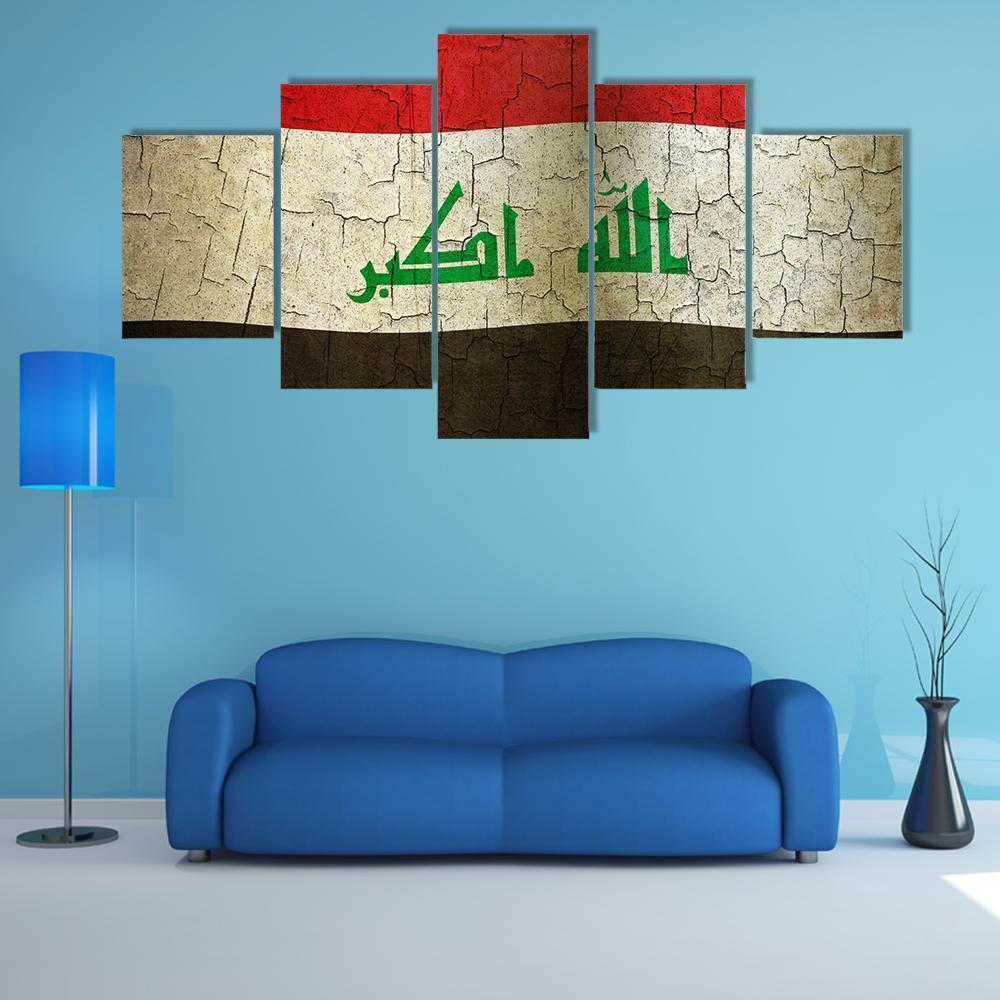 Iraq Flag Canvas Wall Art-5 Star-Gallery Wrap-62" x 32"-Tiaracle