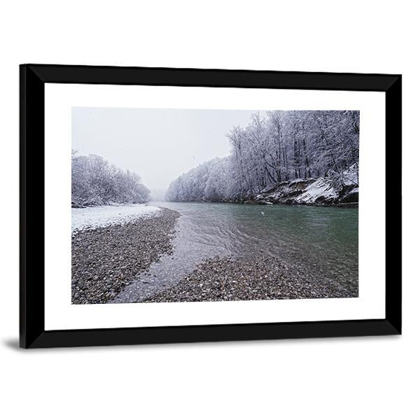 Isar River In Winter Canvas Wall Art-3 Horizontal-Gallery Wrap-25" x 16"-Tiaracle