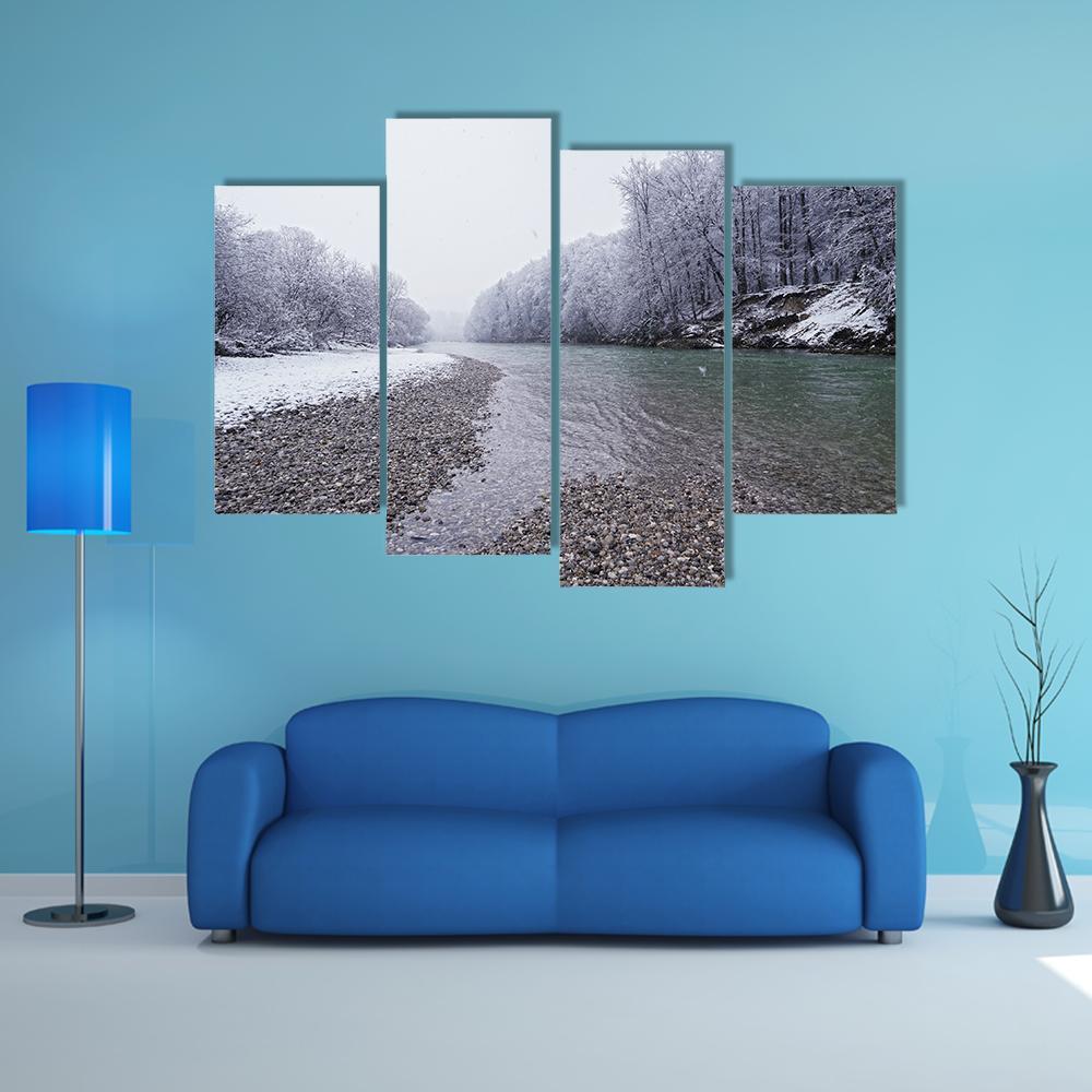 Isar River In Winter Canvas Wall Art-4 Pop-Gallery Wrap-50" x 32"-Tiaracle