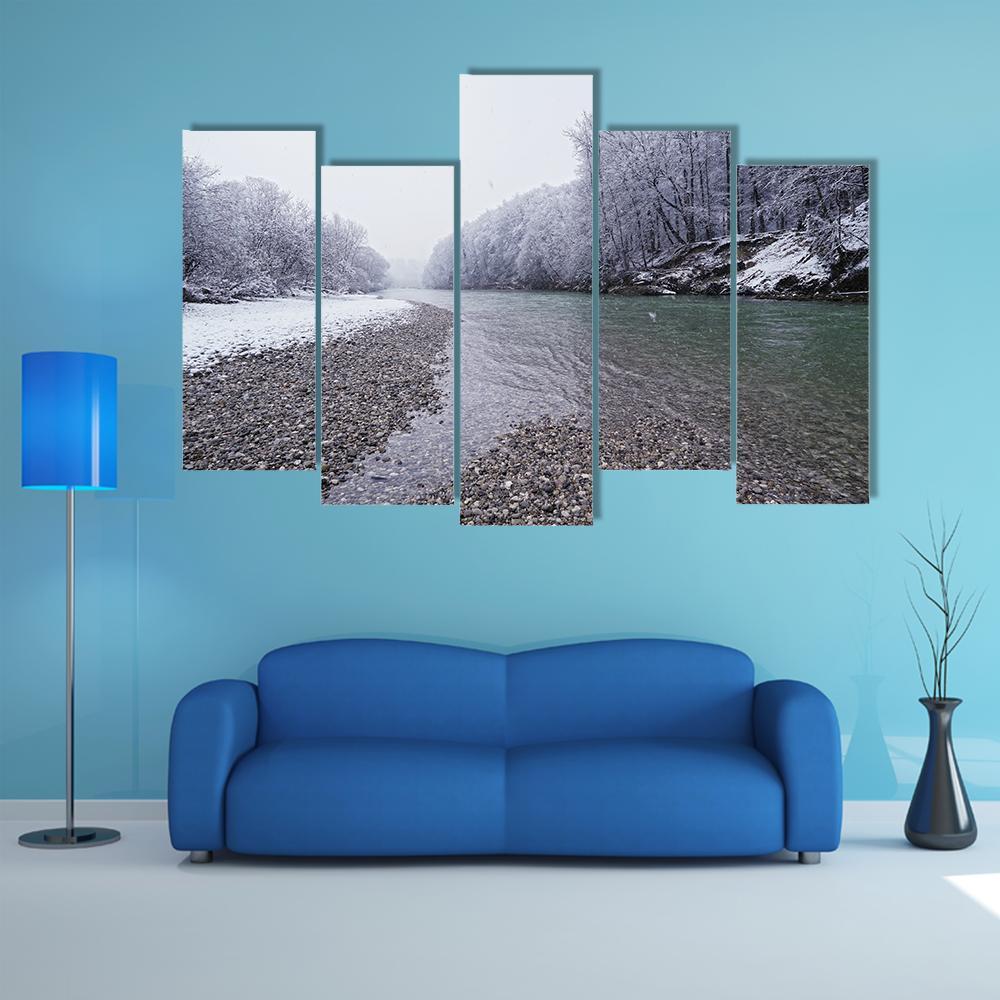 Isar River In Winter Canvas Wall Art-5 Pop-Gallery Wrap-47" x 32"-Tiaracle