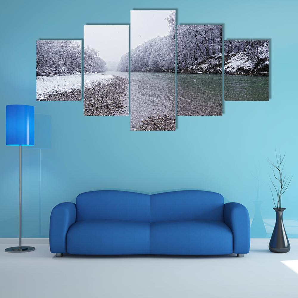 Isar River In Winter Canvas Wall Art-5 Star-Gallery Wrap-62" x 32"-Tiaracle