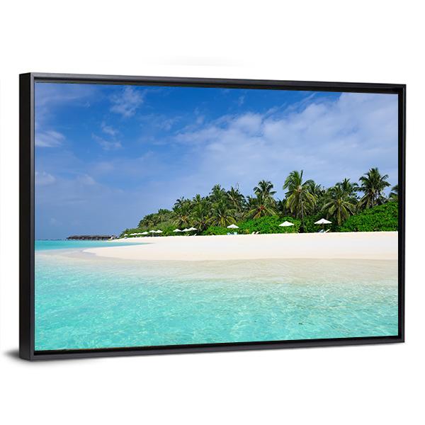 Island Beach At Maldives Canvas Wall Art-3 Horizontal-Gallery Wrap-25" x 16"-Tiaracle