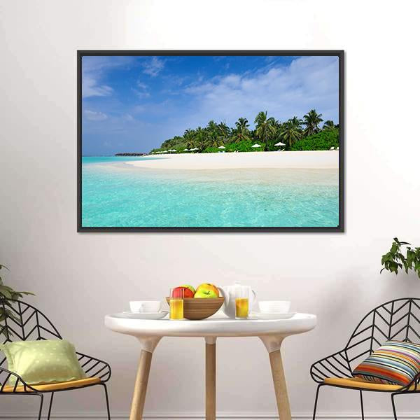Island Beach At Maldives Canvas Wall Art-3 Horizontal-Gallery Wrap-25" x 16"-Tiaracle