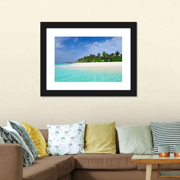Island Beach At Maldives Canvas Wall Art-3 Horizontal-Gallery Wrap-25" x 16"-Tiaracle