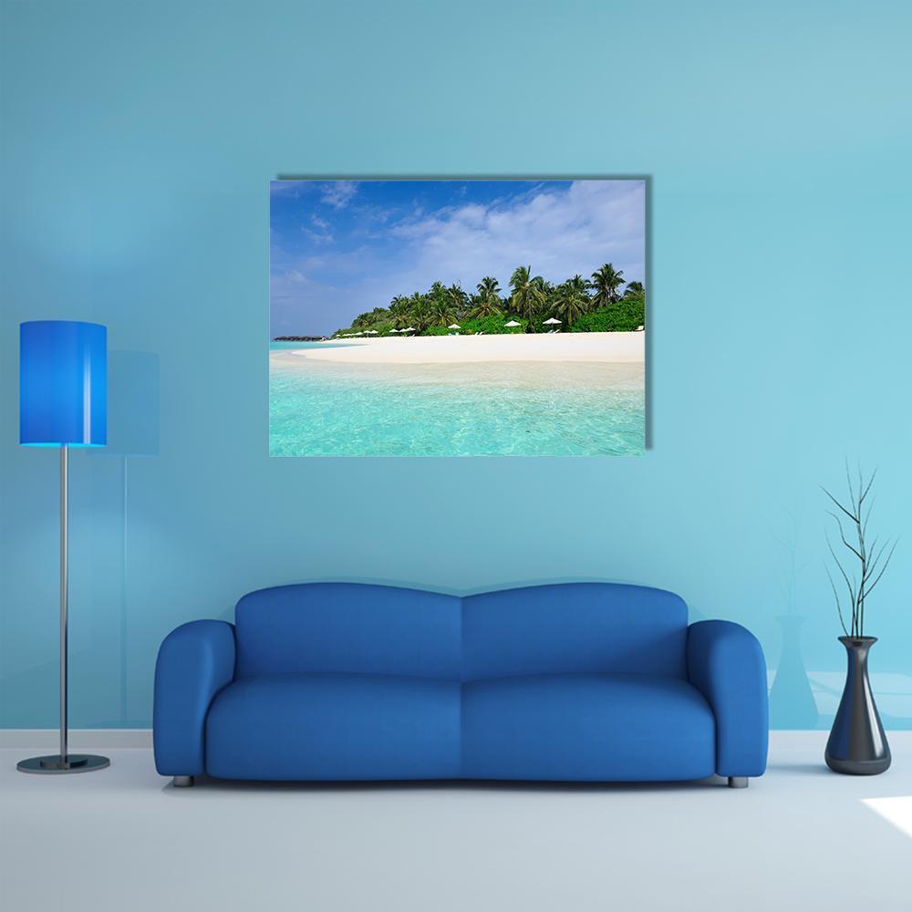 Island Beach At Maldives Canvas Wall Art-1 Piece-Gallery Wrap-48" x 32"-Tiaracle