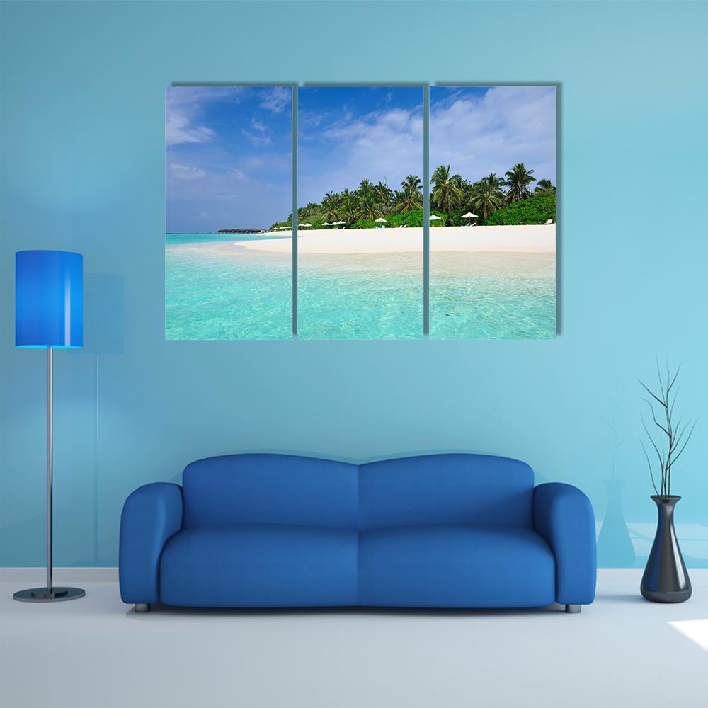 Island Beach At Maldives Canvas Wall Art-3 Horizontal-Gallery Wrap-37" x 24"-Tiaracle