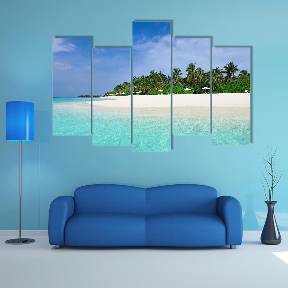 Island Beach At Maldives Canvas Wall Art-5 Pop-Gallery Wrap-47" x 32"-Tiaracle