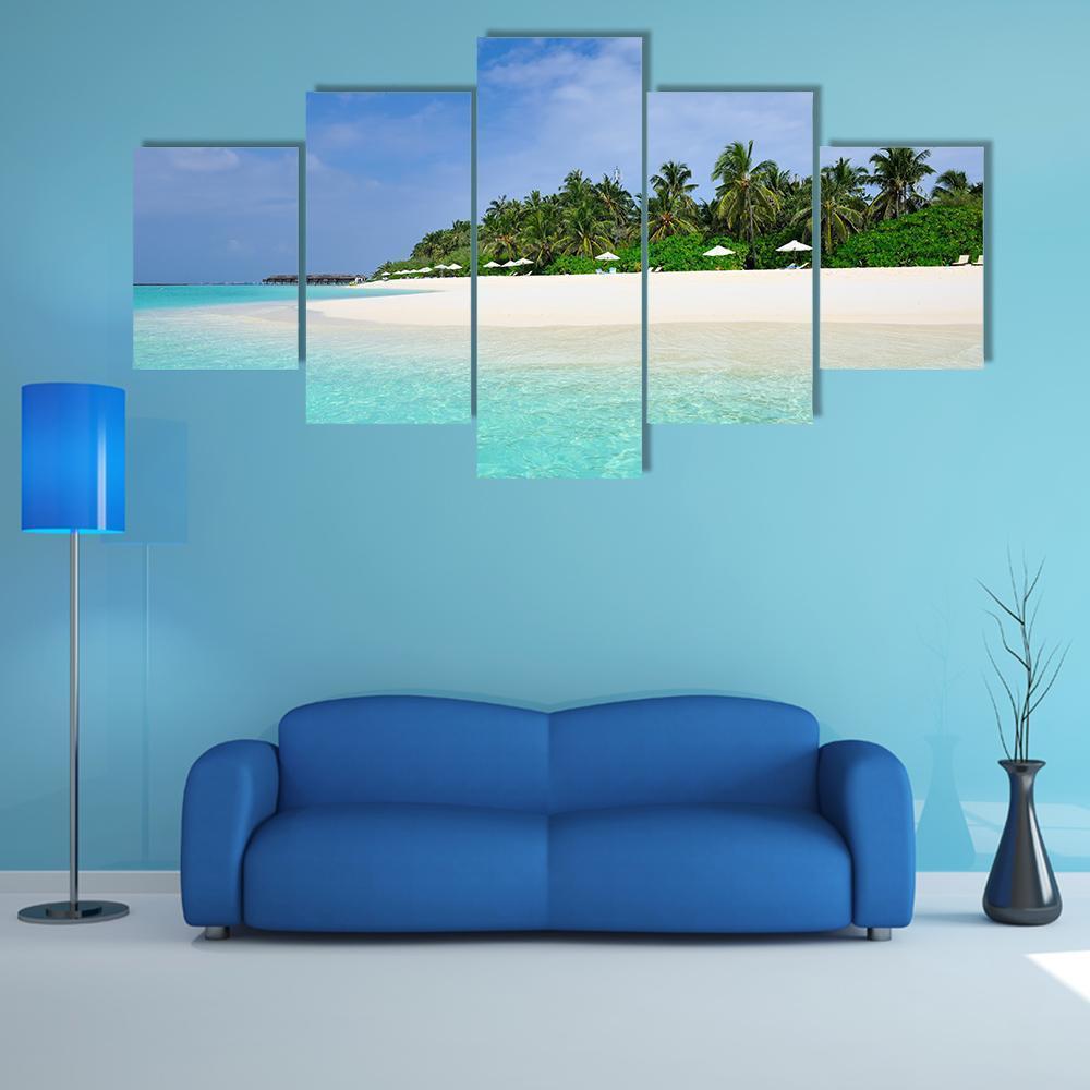 Island Beach At Maldives Canvas Wall Art-5 Star-Gallery Wrap-62" x 32"-Tiaracle