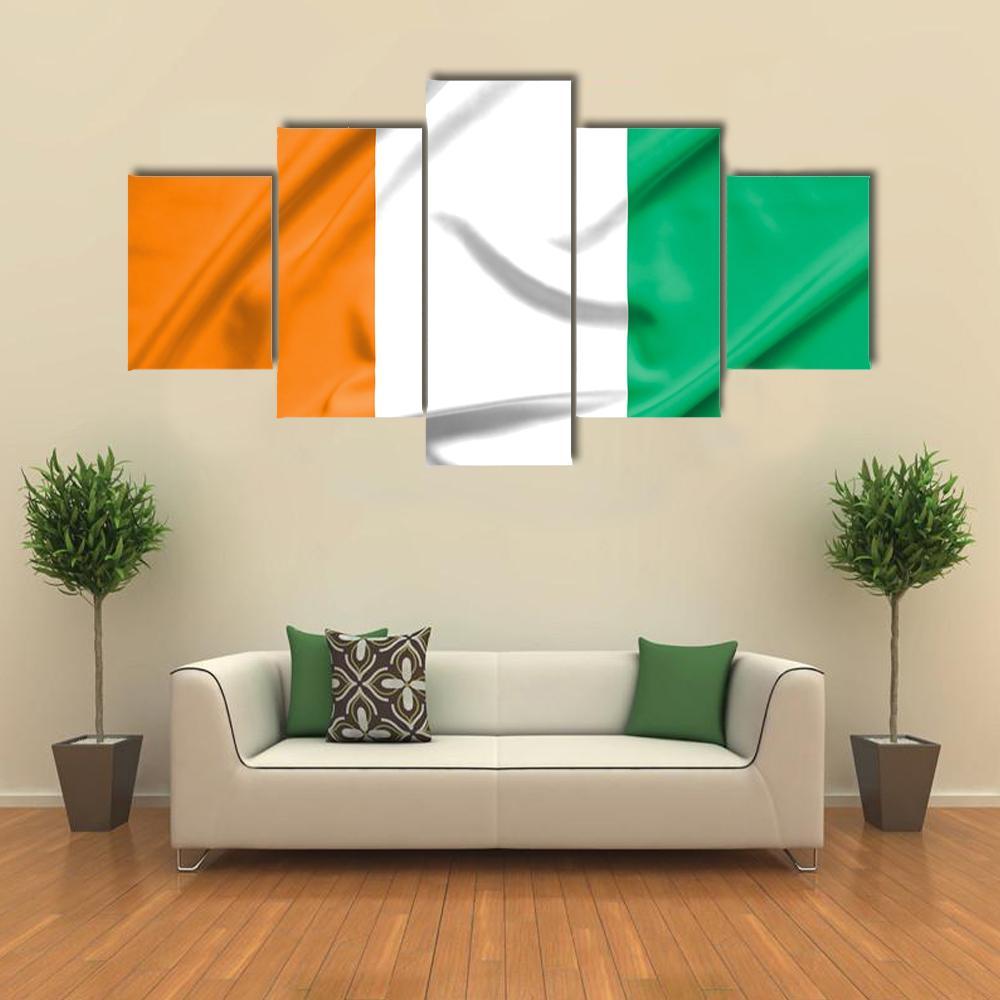 Ivory Coast Flag Canvas Wall Art-5 Star-Gallery Wrap-62" x 32"-Tiaracle