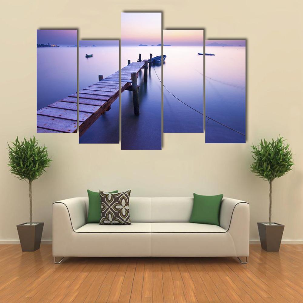 Jetty Along The Coast Canvas Wall Art-5 Pop-Gallery Wrap-47" x 32"-Tiaracle